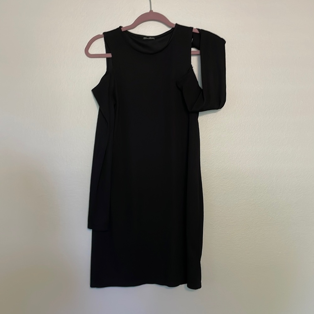 Long sleeve, open shoulder mini dress